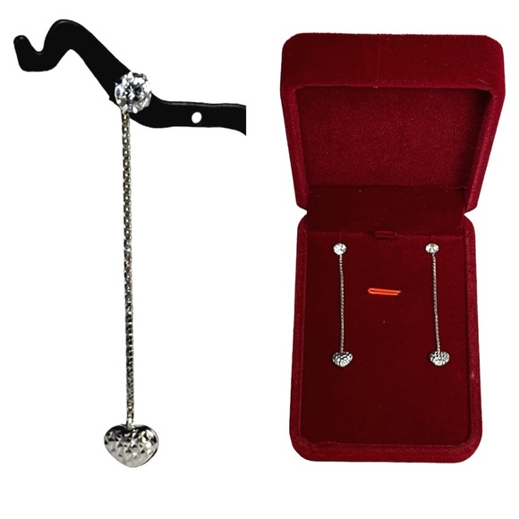 18KT SOLID WHITE GOLD RHODIUM HEART DANGLE EARRING ENHANCERS W/ FREE 14KT STUDS - Picture 11 of 13